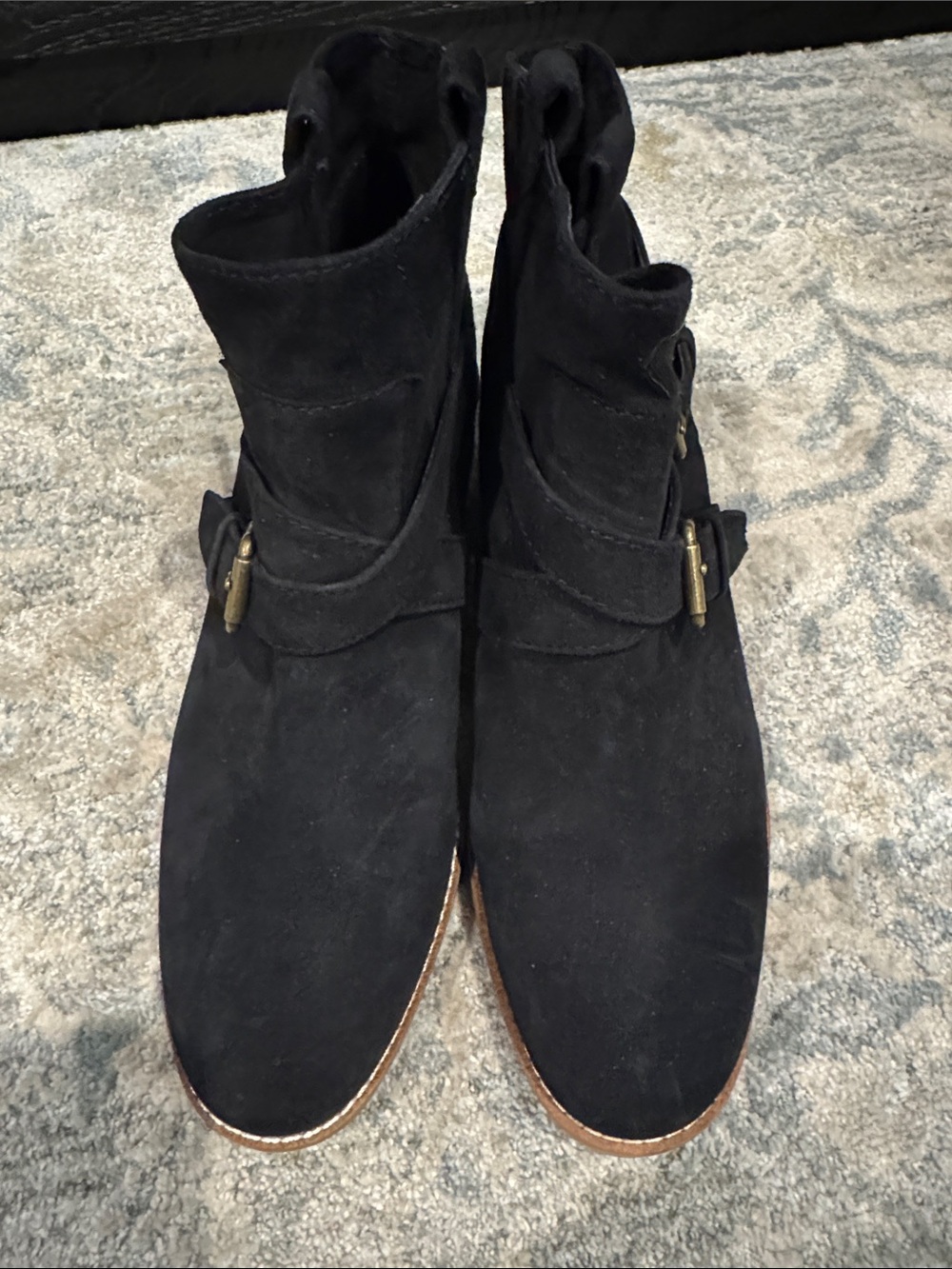 Cole Haan Black Suede Ankle Booties with Buckle Straps - Picture 6 of 7
